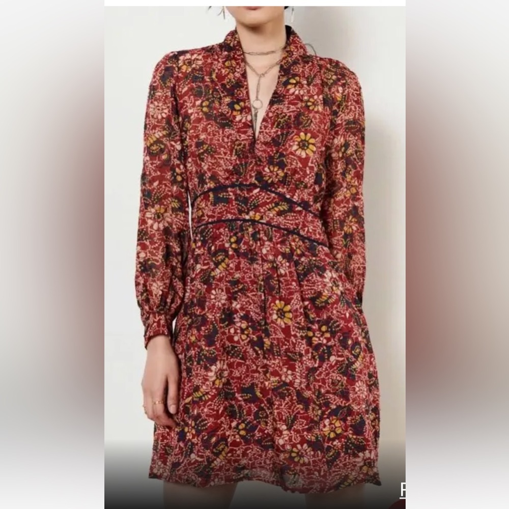 ba&sh Floral Long Sleeve Dress - Red and Yellow